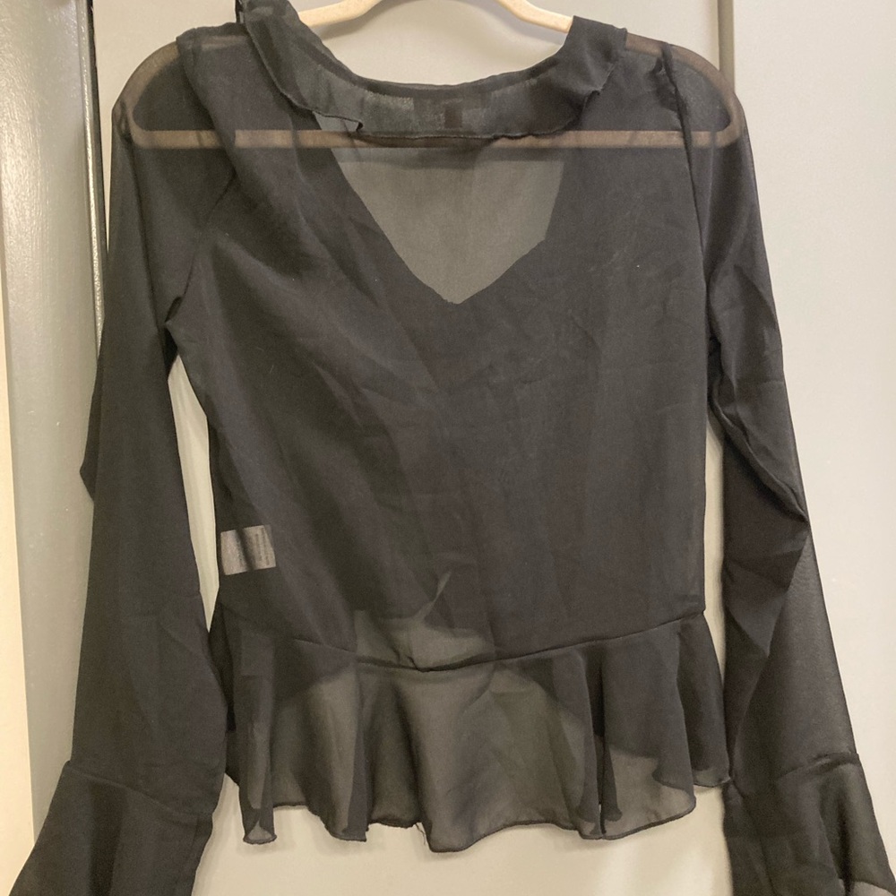 Black Sheer Ruffle Top - Picture 2 of 4